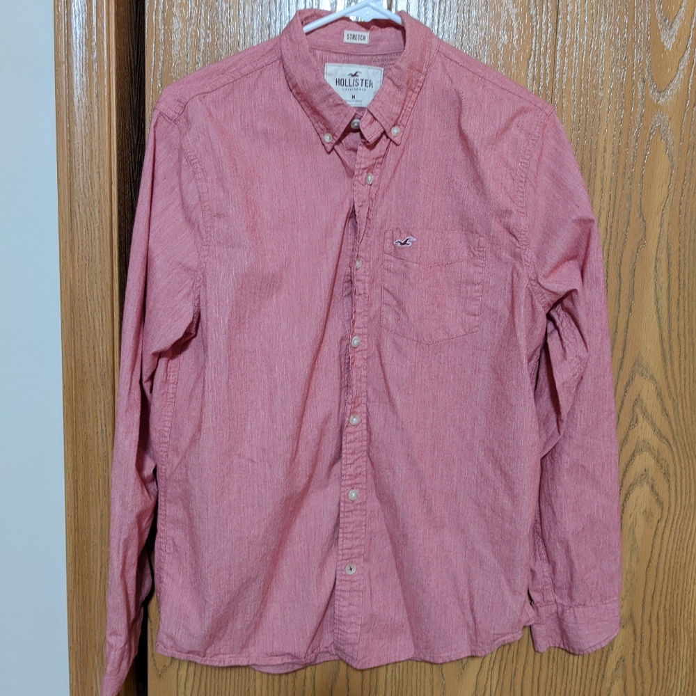 Light Red Ling Sleeved Button Down Hollister Shirt
